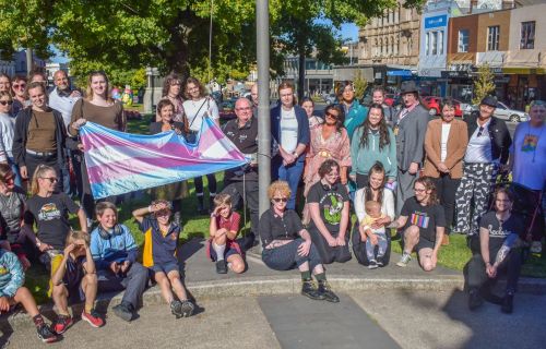 The Trans Day of Visibility flag raising.