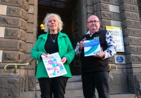 CEO WHG Marianne Hendron and Mayor Cr Des Hudson outside the Ballarat Town Hall on Sturt Street
