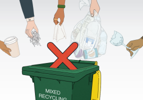 Keep coffee cups, shredded paper, tissues, bagged recyclables and glass out of your recycling