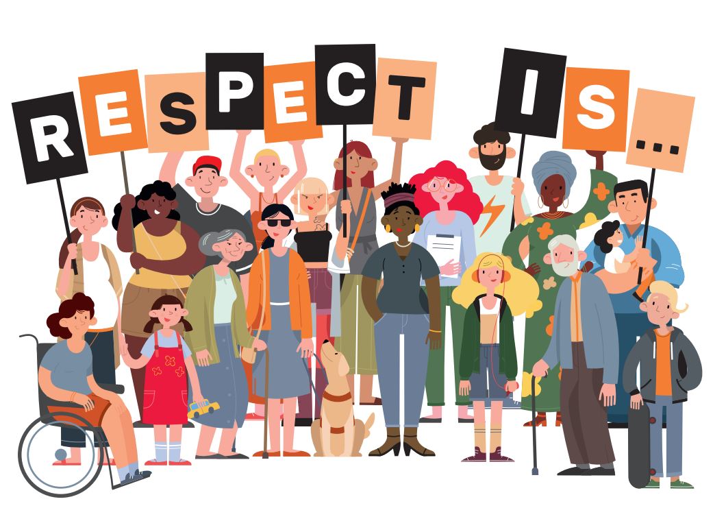 Different people holding a sign that says respect is