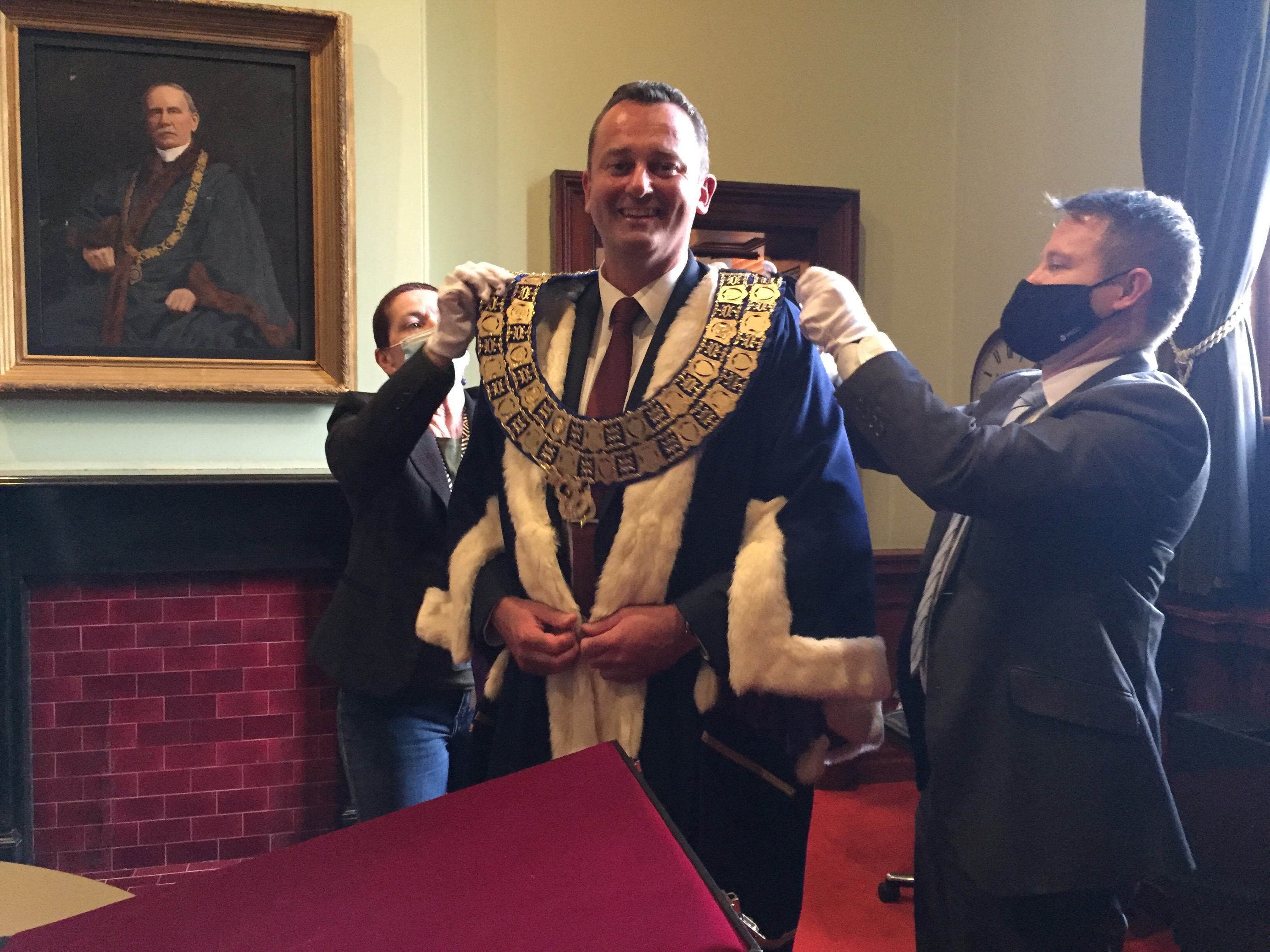 Cr Daniel Moloney is vested with the Mayoral chains