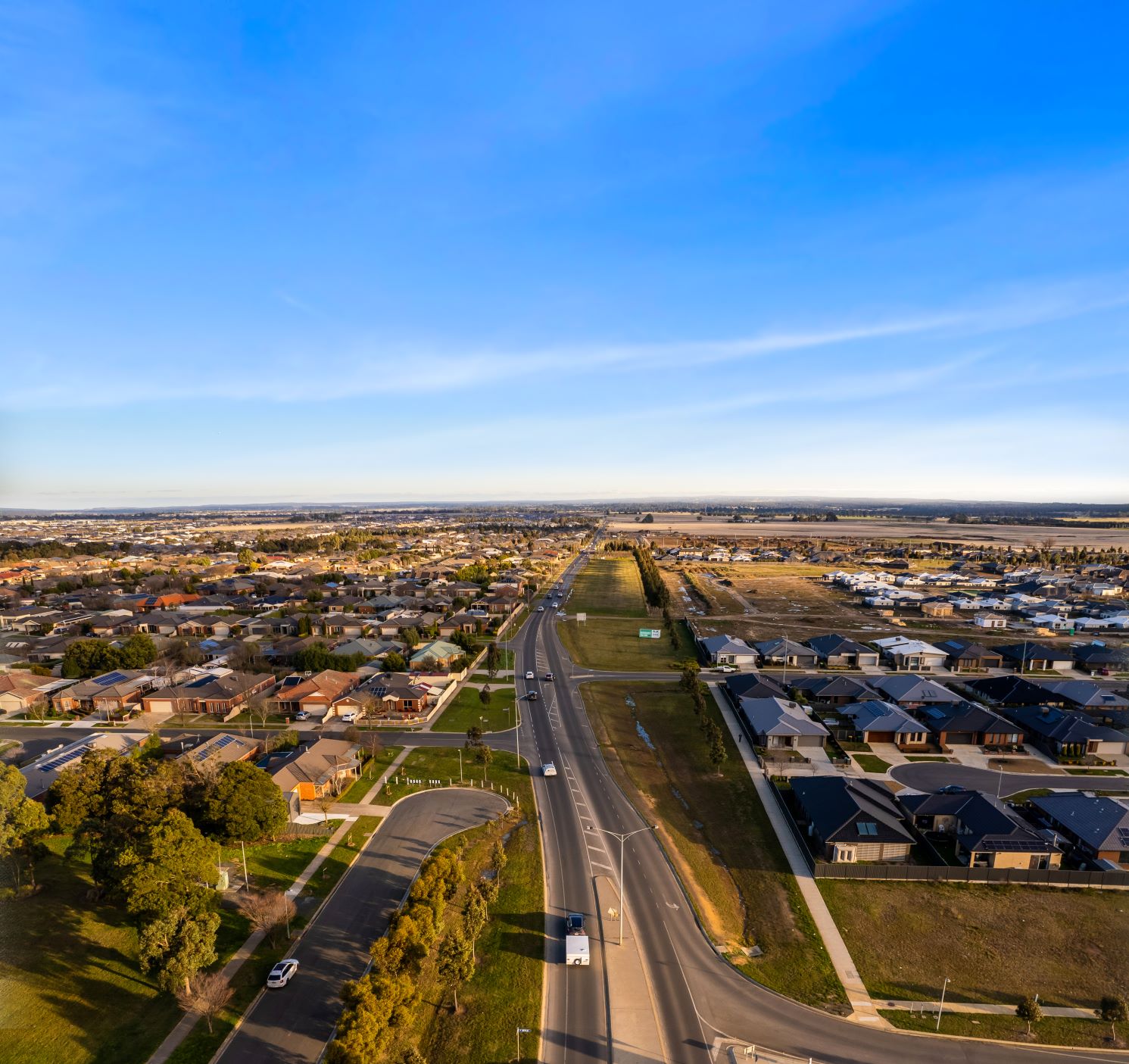 Dyson Drive, Alfredton, viewed from the air and looking south. Part of the next stage of Ballarat Link Road.  