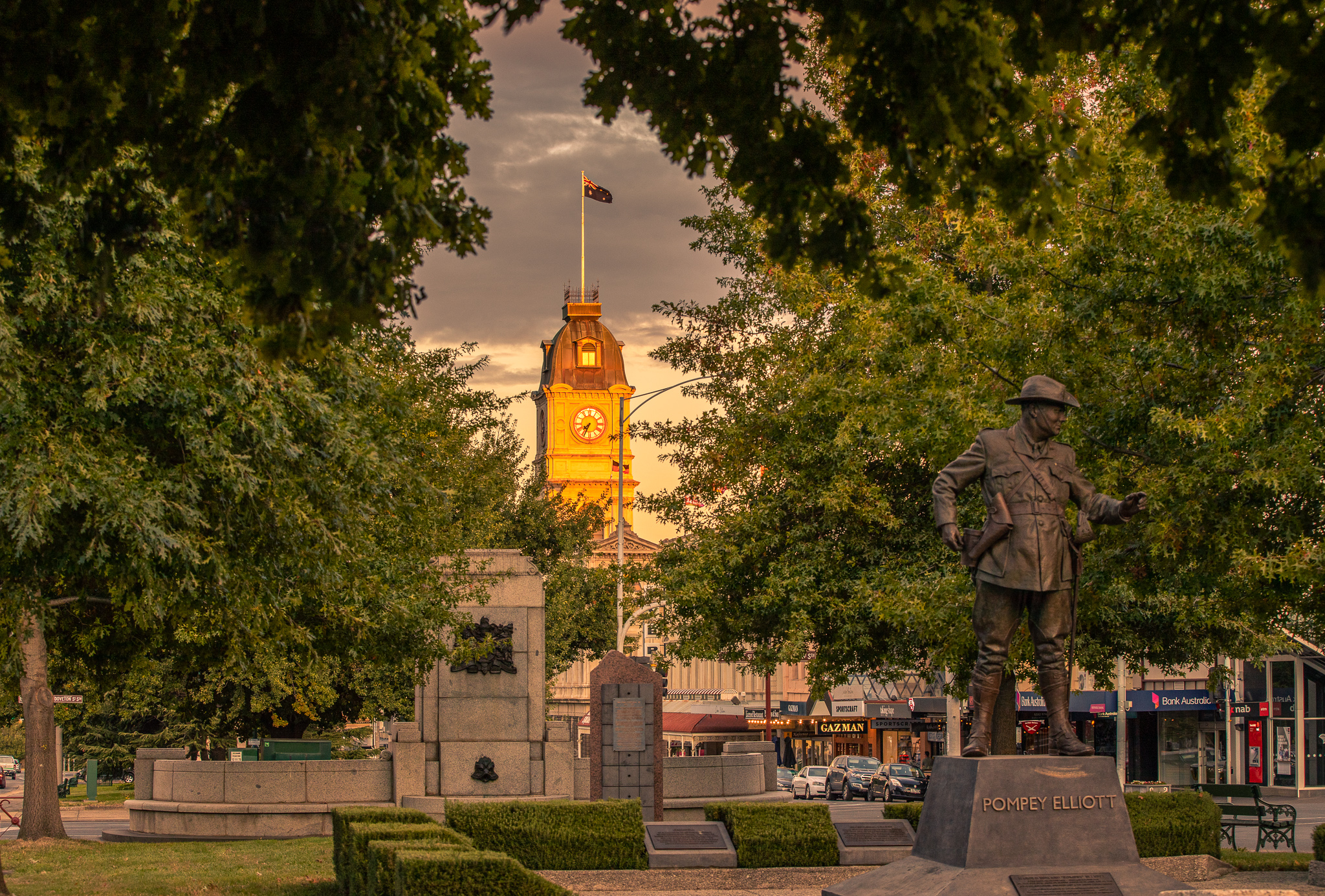 Image of Town Hall looking through gardens on Sturt Street