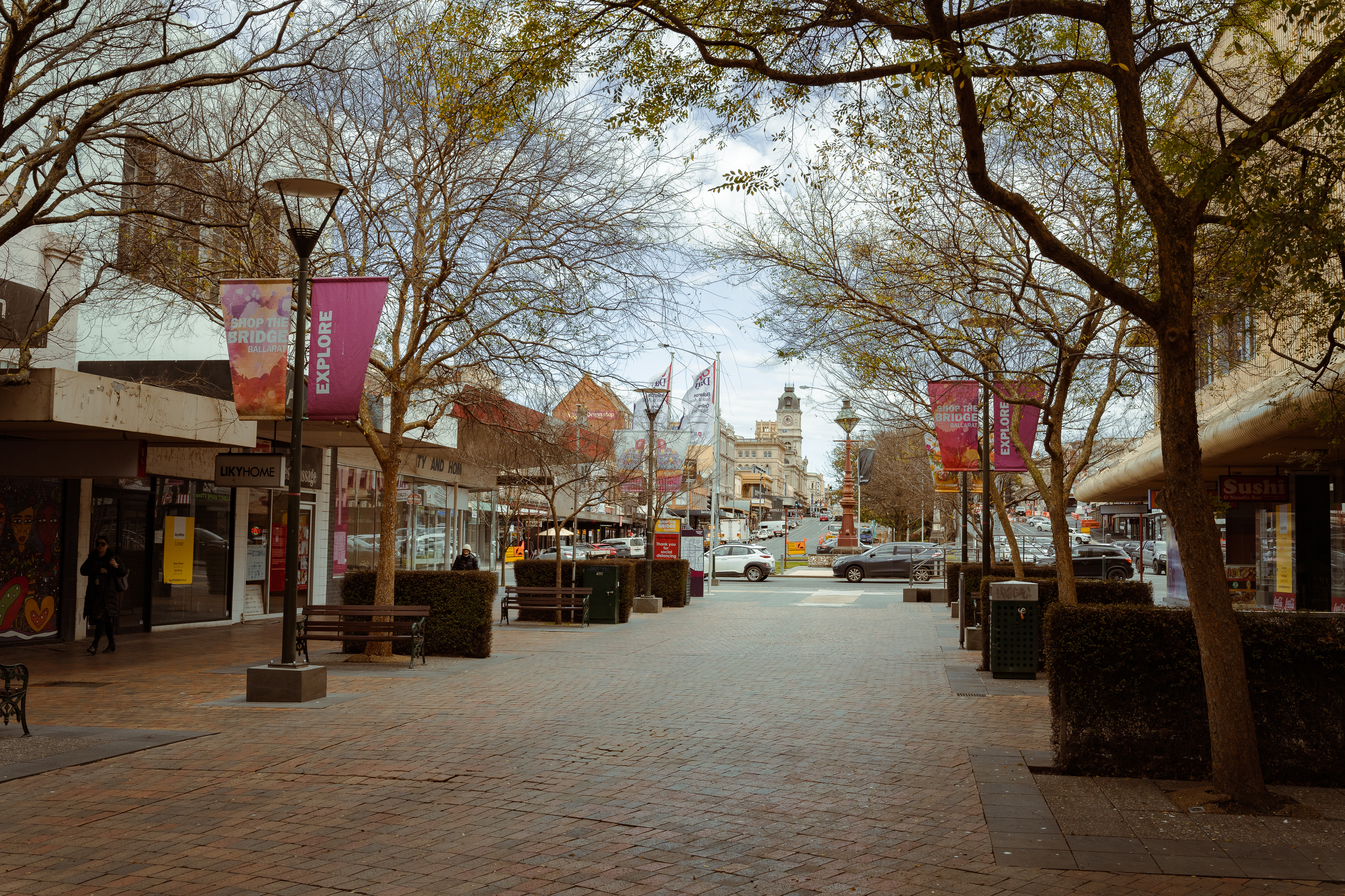 Ballarat's Bridge Mall, facing west with Town Hall in the background.