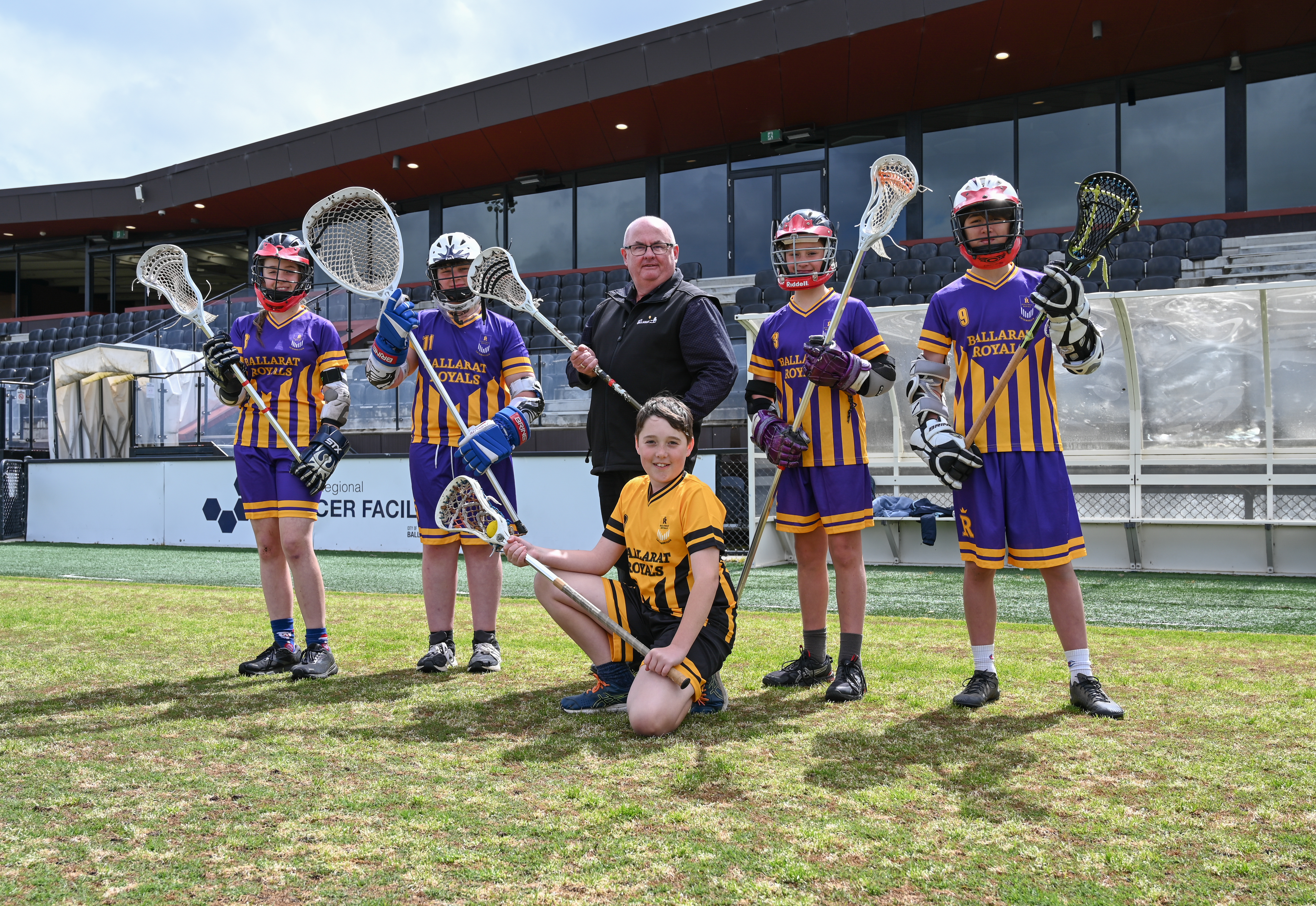 City of Ballarat Mayor Councillor Des Hudson with junior lacrosse players