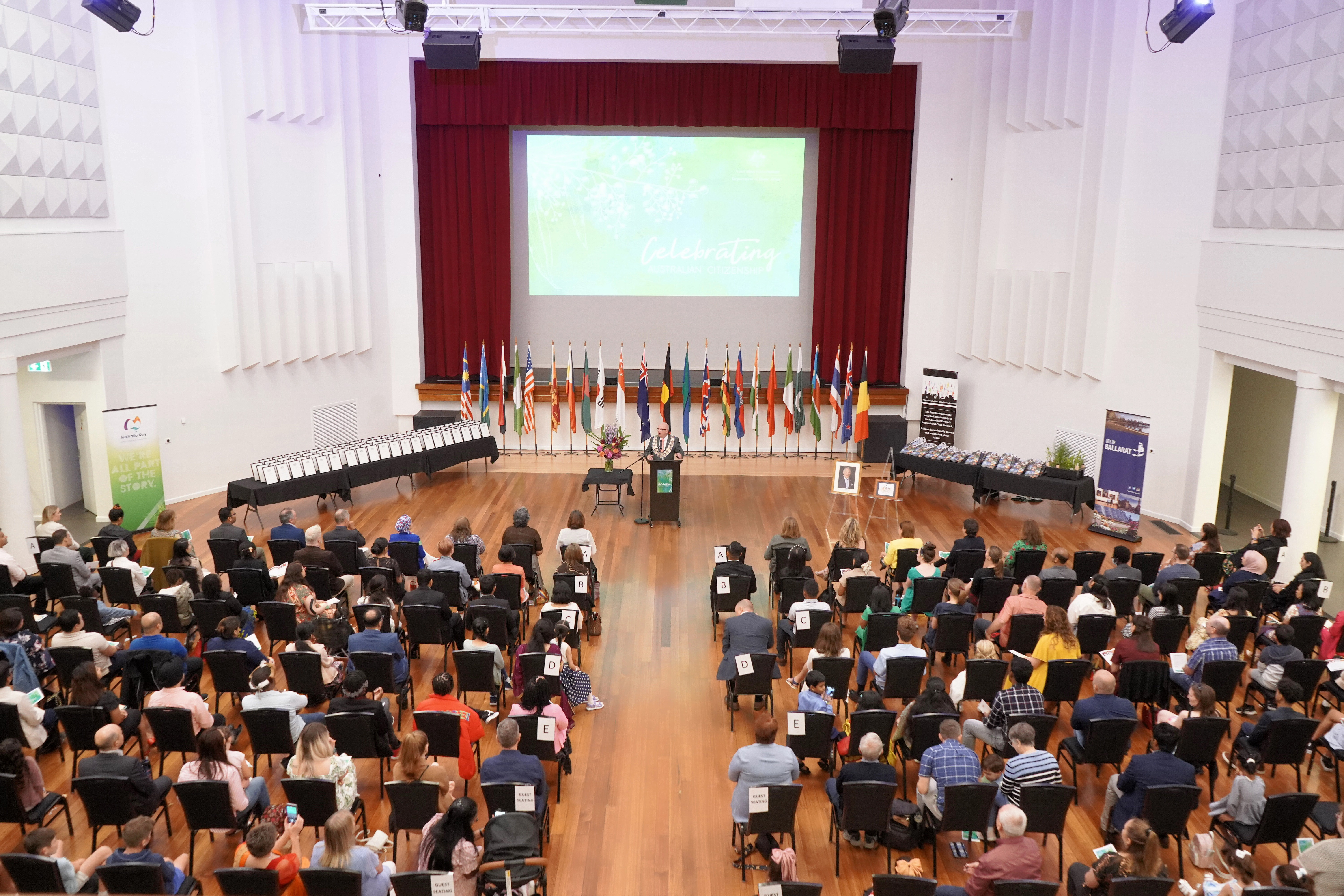 City of Ballarat Mayor Cr Des Hudson speaks at the Citizenship Ceremony at Civic Hall.