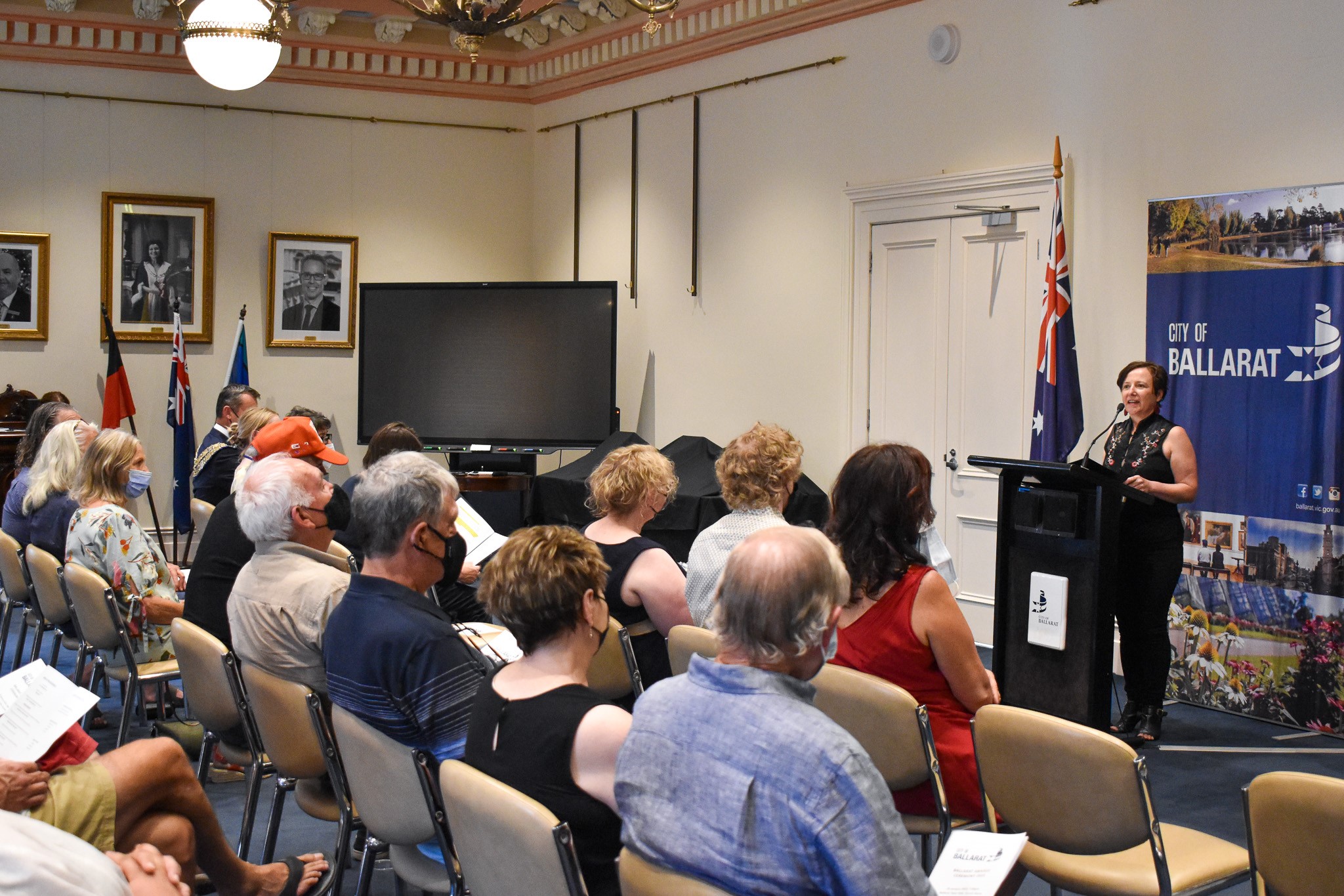 Cr Coates addresses an audience at the Community Awards ceremony last year. 