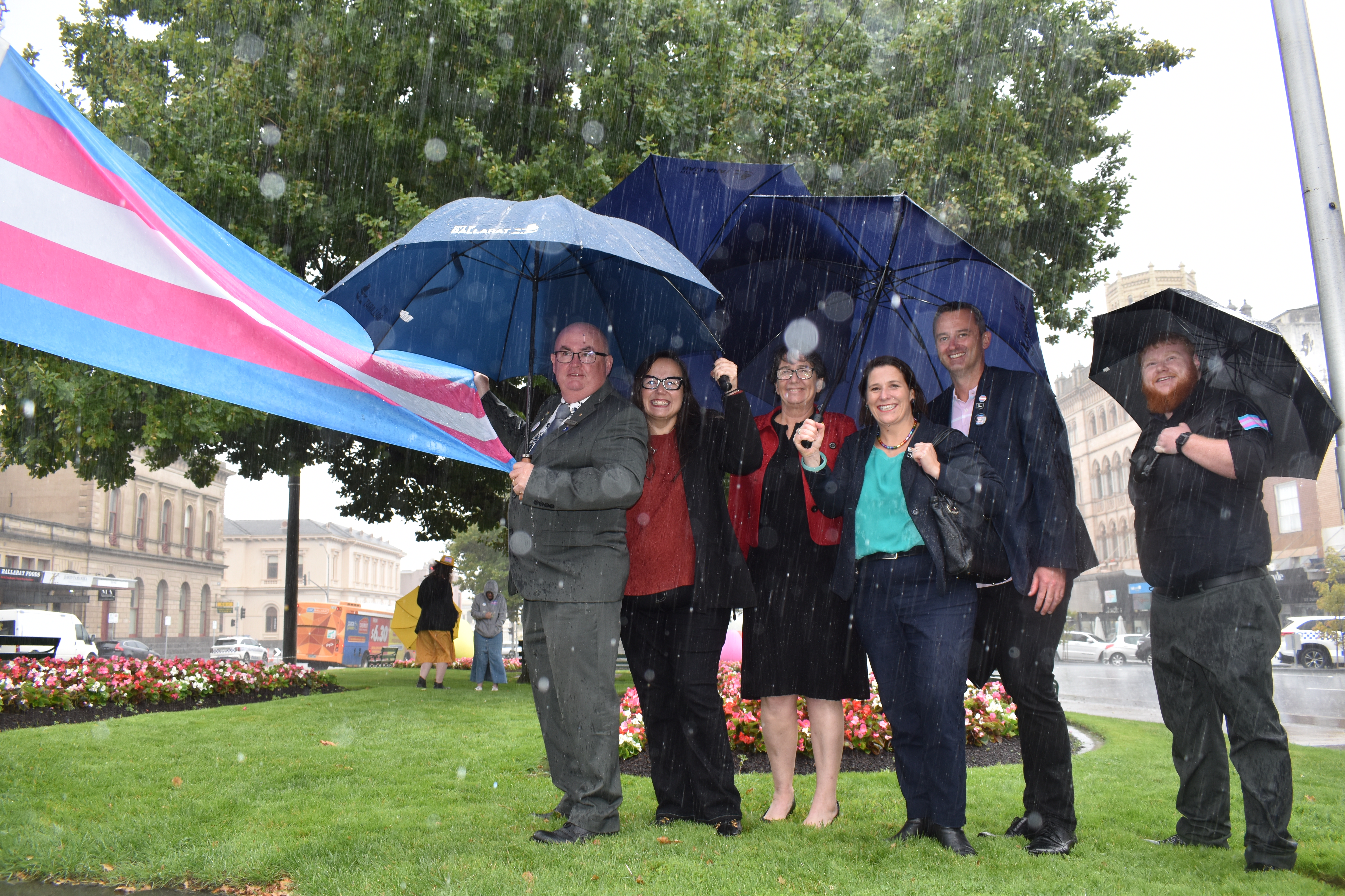 City of Ballarat Mayor Cr Des Hudson, Member for Eastern Victoria Harriet Shing, Minister for Infrastructure, Transport and Regional Development of Australia Catherine King, Member for Wendouree Juliana Addison, Cr Daniel Moloney and Markus Middling. 