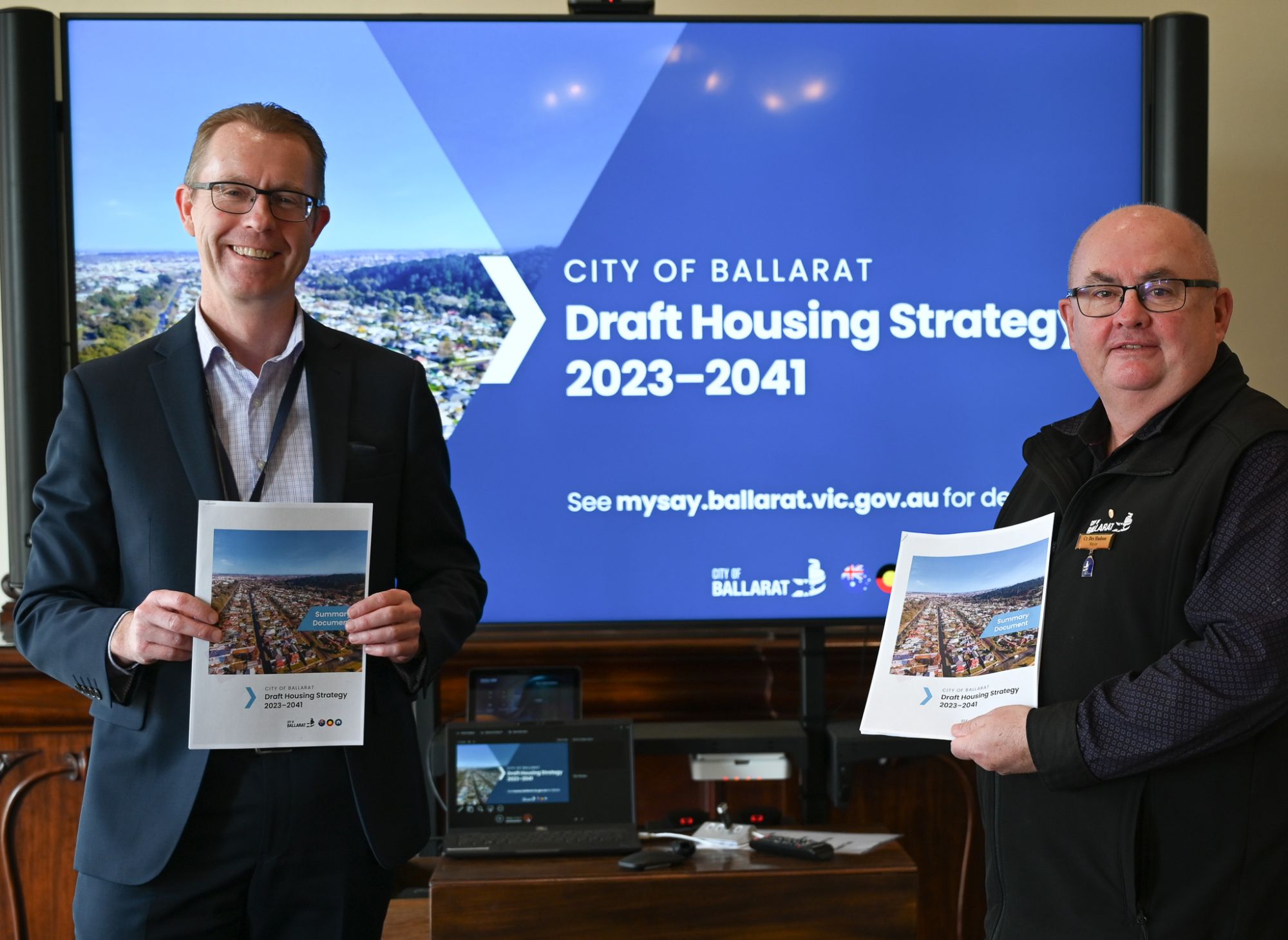 Generic image of CEO Evan King and Mayor, Des Hudson Draft Ballarat Housing Strategy