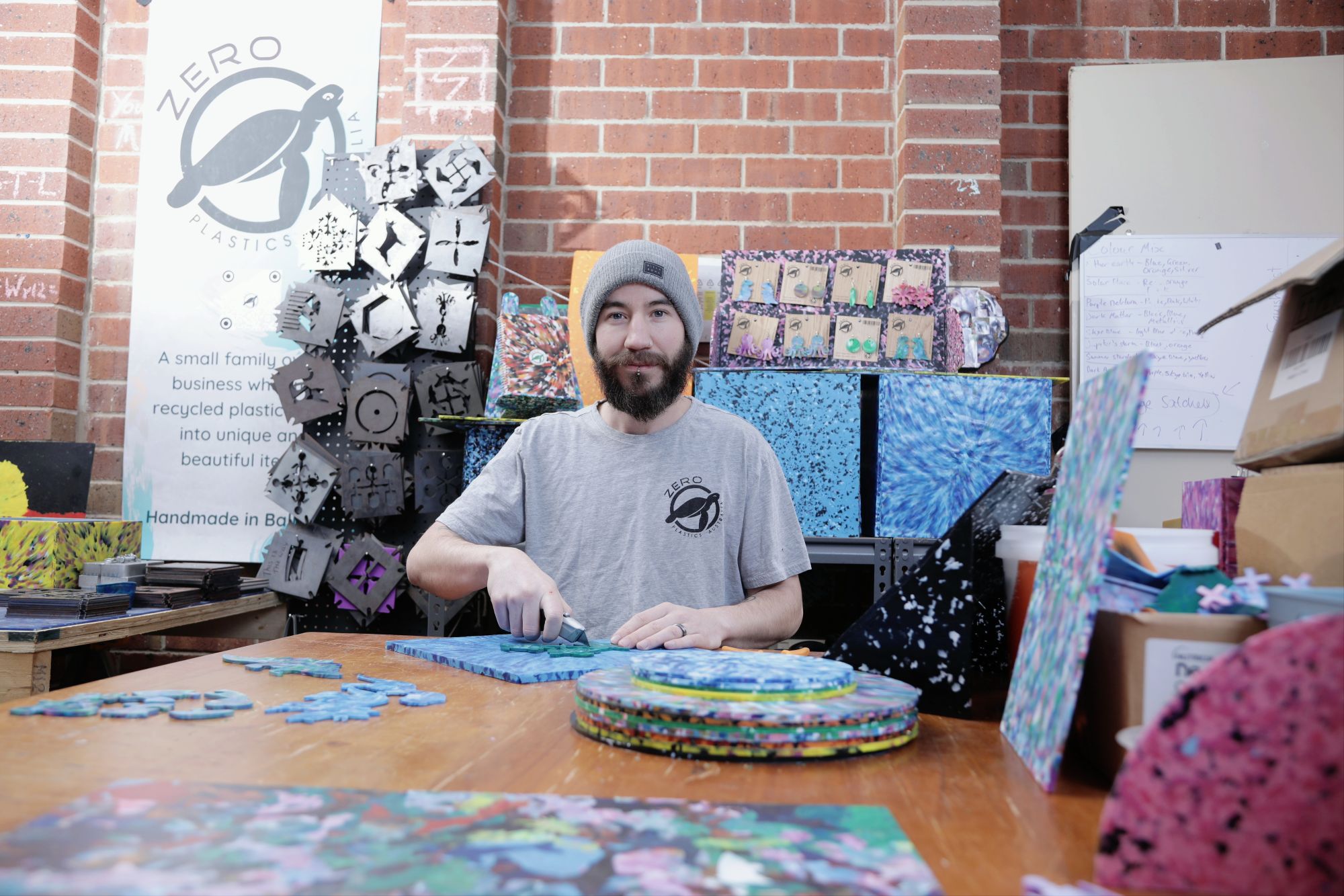 Adam from Zero Plastics Australia at his workstation. 