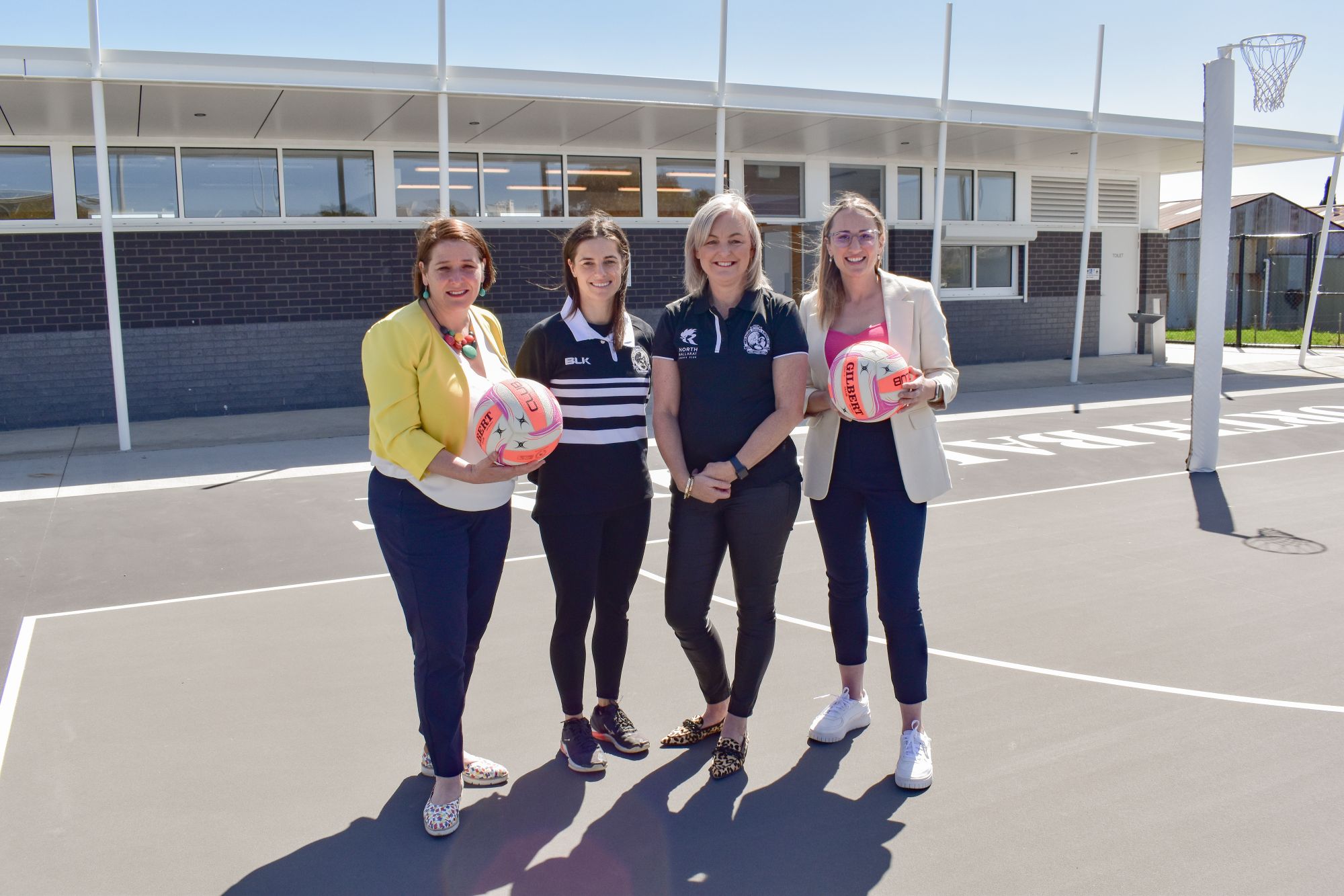 Member for Wendouree Juliana Addison, North Ballarat netballer Stacy McCartin, North Ballarat netball director Ali Driscoll, City of Ballarat Deputy Mayor Cr Amy Johnson.