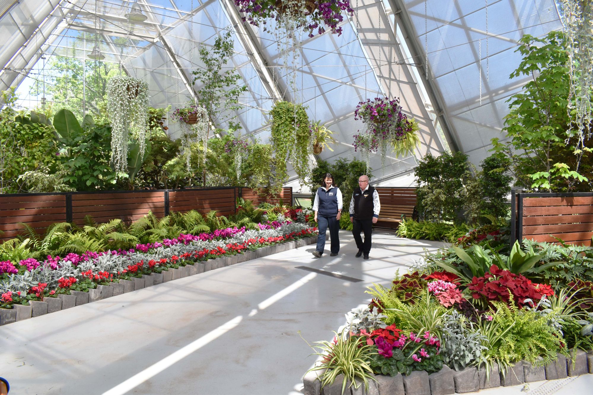 City of Ballarat Mayor, Cr Des Hudson with Curator Gardens and Nursery, Donna Thomas at the Robert Clark Conservatory.