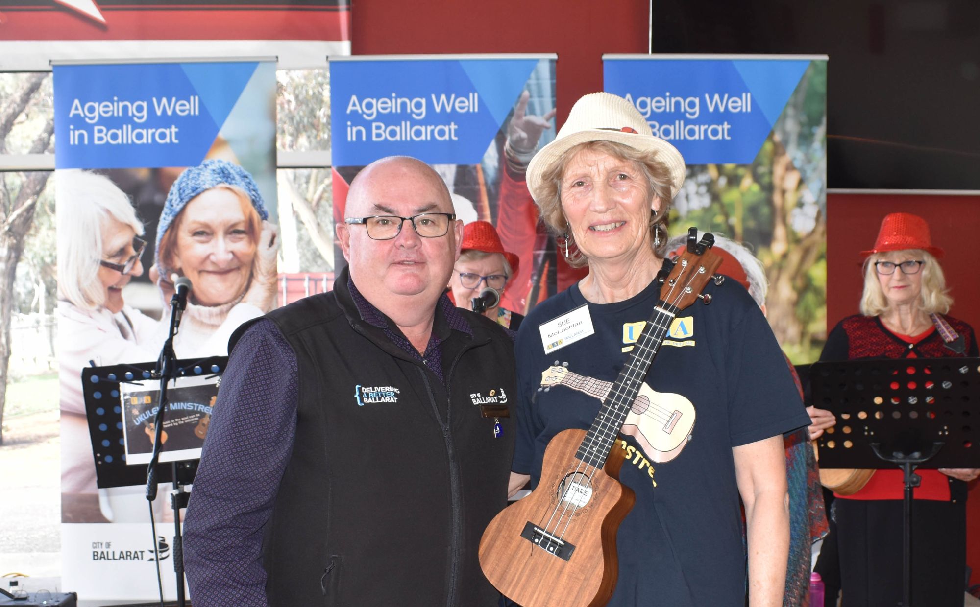 City of Ballarat Mayor, Cr Des Hudson with Sue McLachlan from U3A at the Seniors Festival launch.