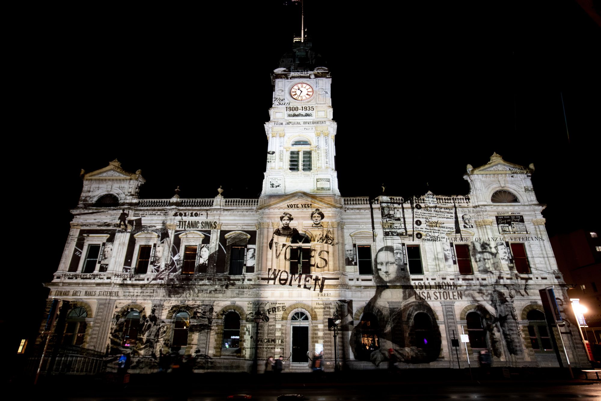 Ballarat Town Hall illuminated with White Night projections in 2019