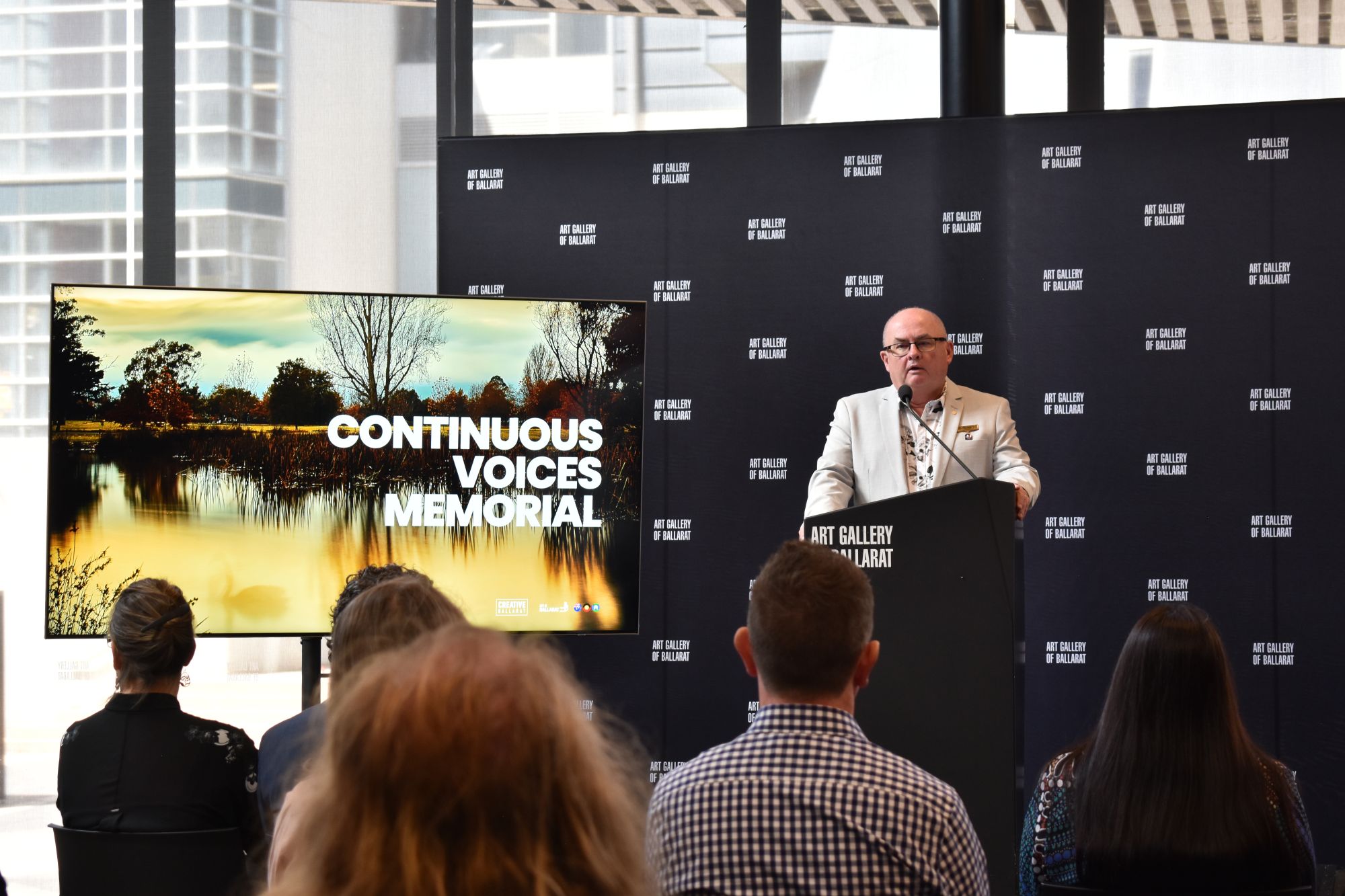 City of Ballarat Mayor, Cr Des Hudson at the launch of the Continuous Voices Memorial national design competition.