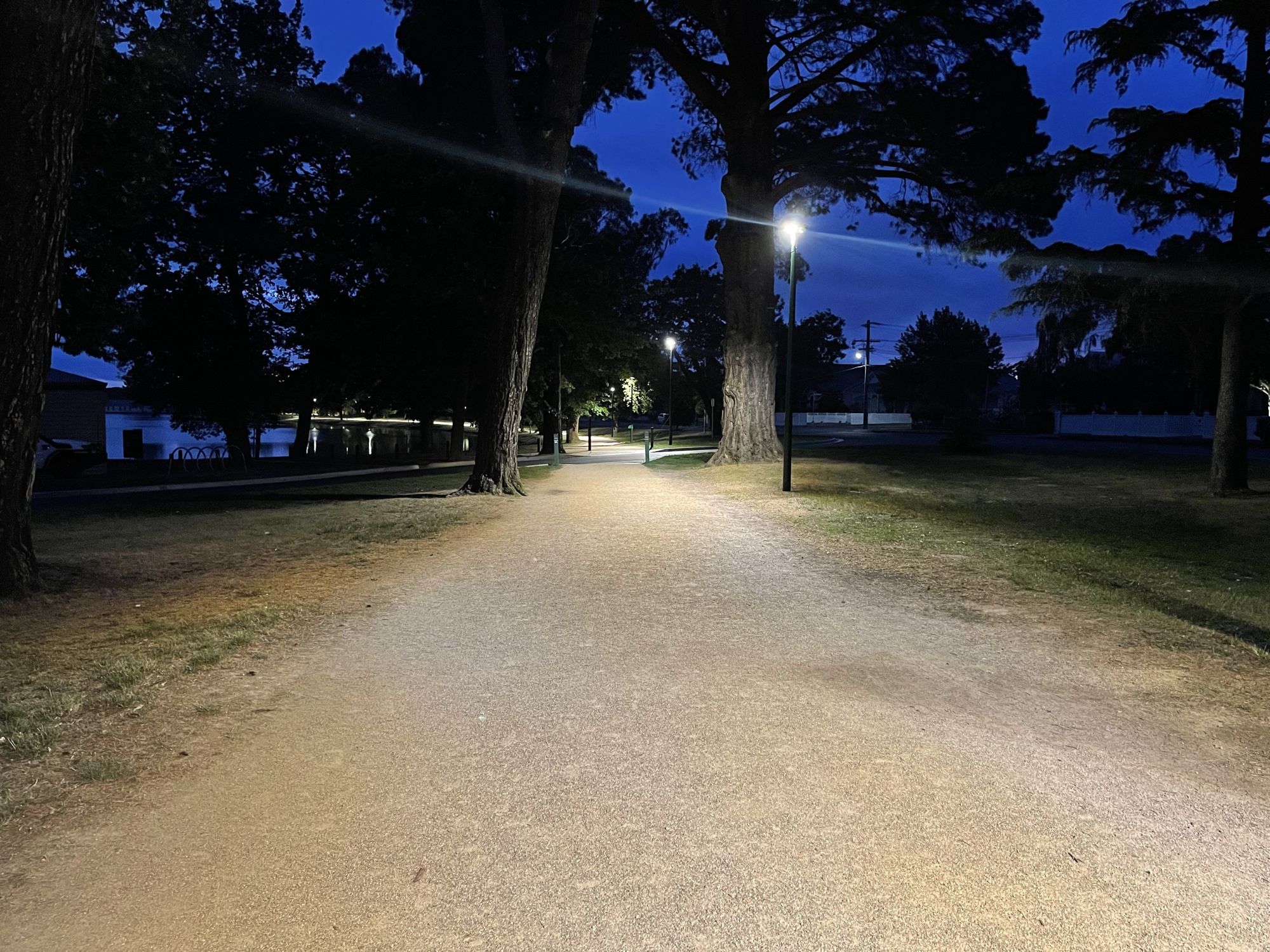 Lake Wendouree walking track with lighting.