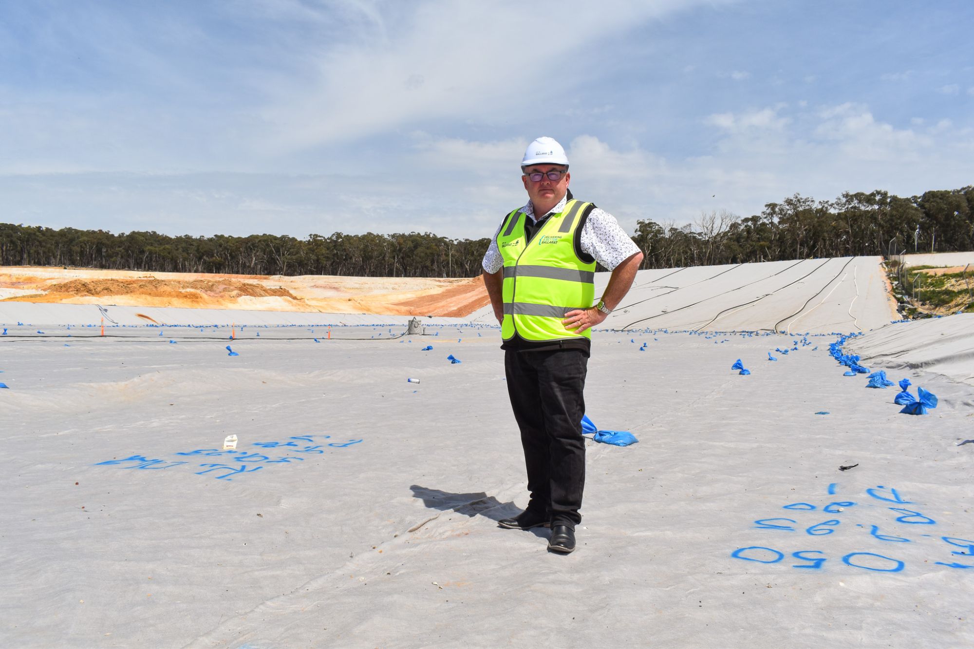 Mayor Des Hudson with the new cell at the Ballarat Regional Landfill