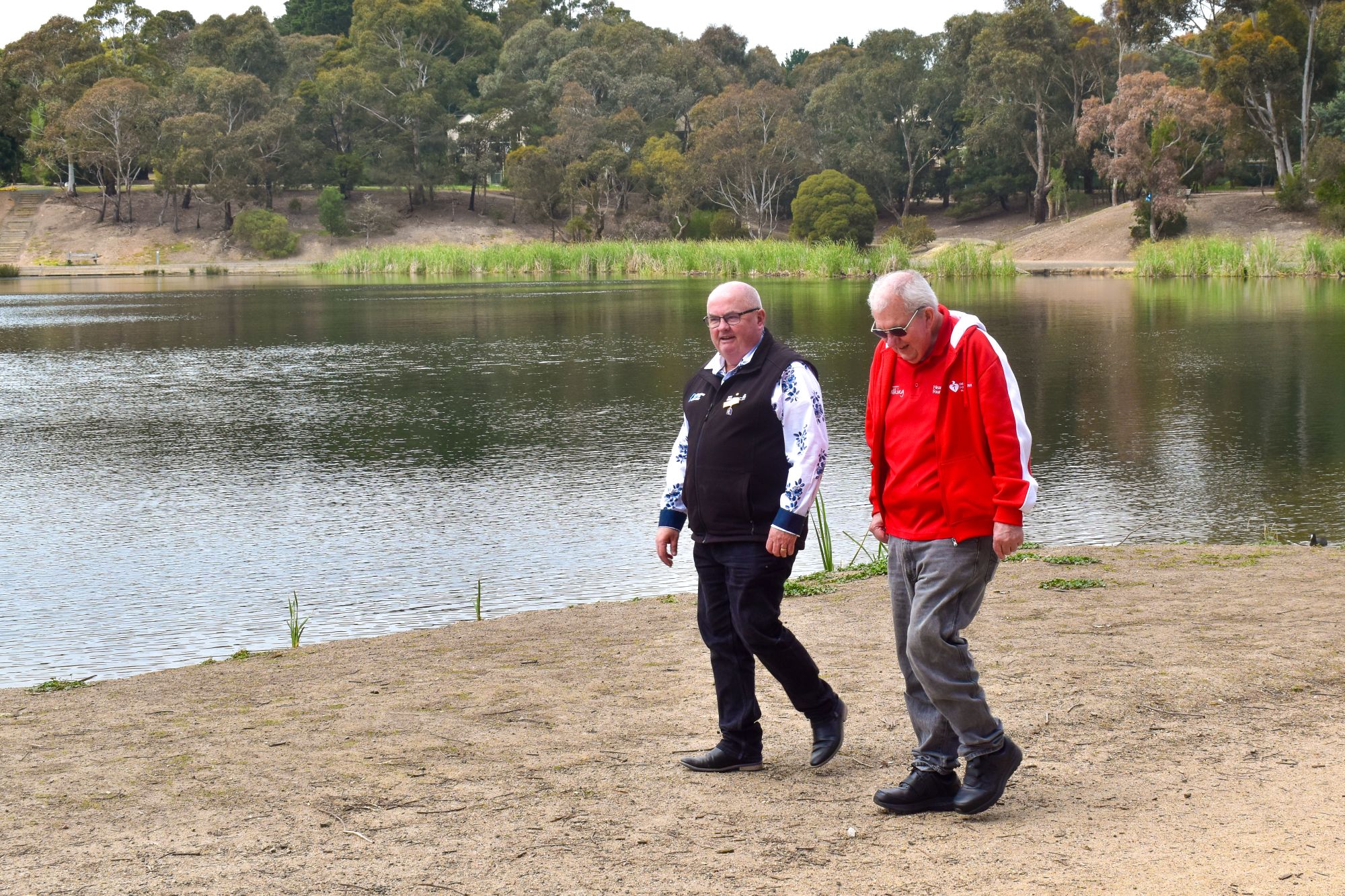 Generic image of Mr Mayor walking Lake Esmond with Barry from Heartbeat Walking Group