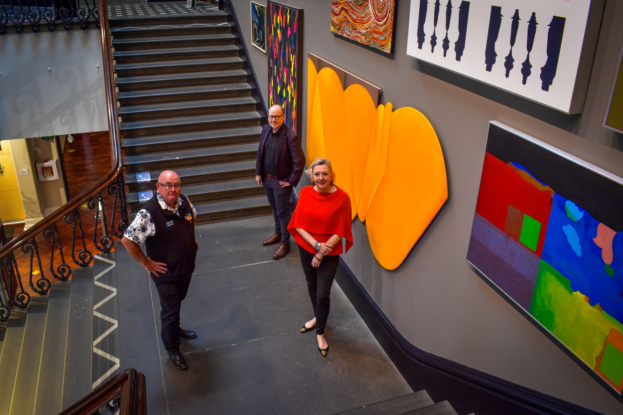 City of Ballarat Mayor, Cr Des Hudson with Eureka Centre Manager, Anthony Camm and Art Gallery of Ballarat Director, Louise Tegart at the Art Gallery of Ballarat.