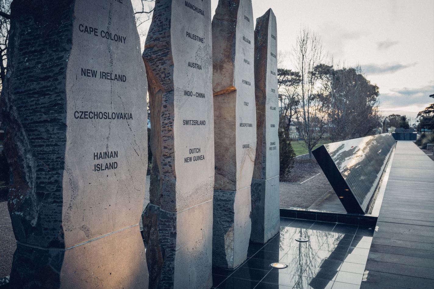 The Australian Ex-Prisoners of War Memorial in Ballarat at sunset.