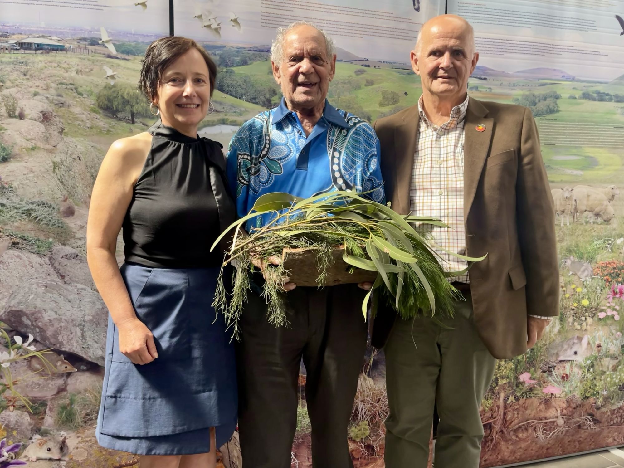 City of Ballarat Councillor, Cr Belinda Coates, Uncle Murray Harrison and City of Ballarat Deputy Mayor, Cr Peter Eddy at the 16th anniversary of the National Apology to Stolen Generations Survivors. 