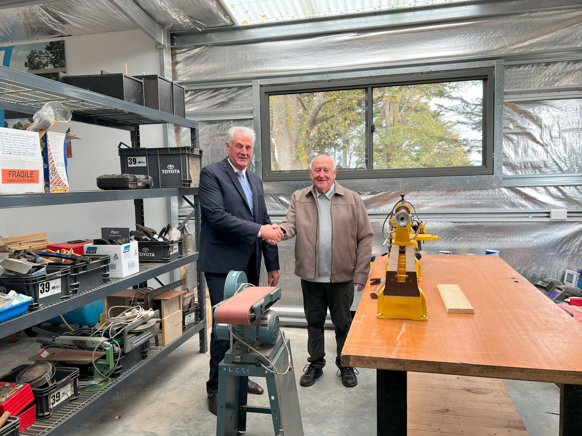 City of Ballarat North-ward Councillor, Cr Jim Rinaldi with Learmonth Community Skills Shed vice president, Gordon Harrison.