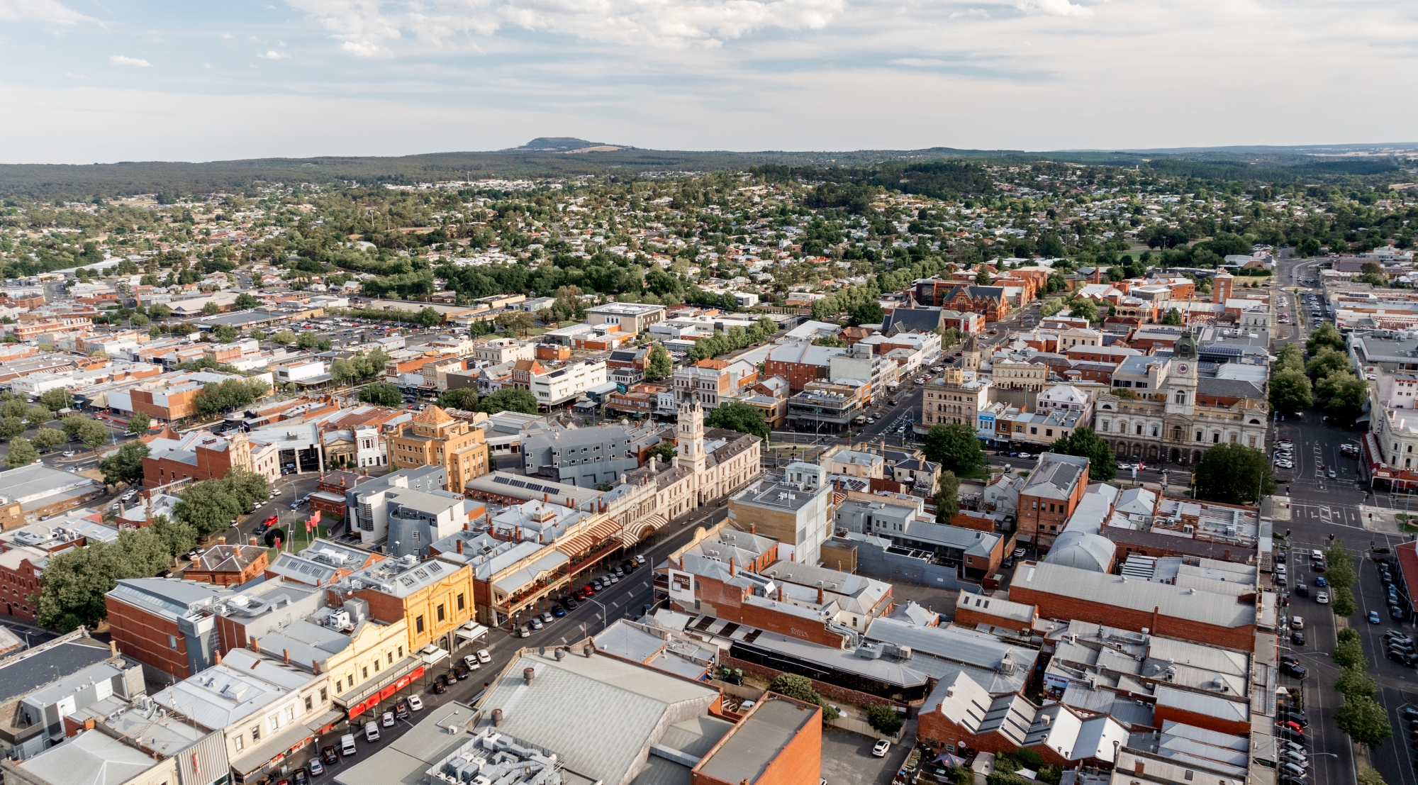 An aerial shot of Lydiard Street North, in Ballarat.