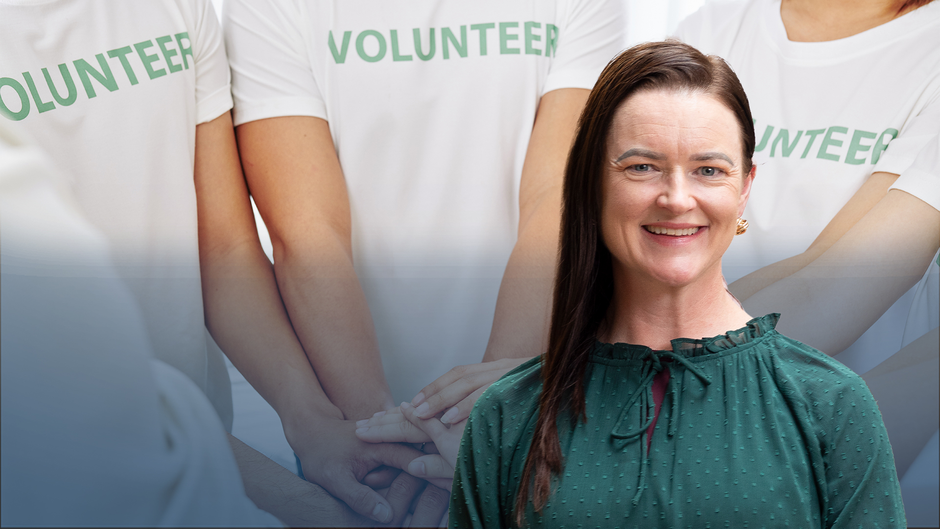 Image of Mayor Cr Tracey Hargreaves with a generic shot of volunteers