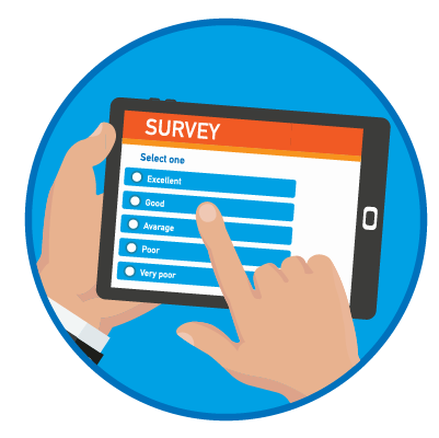 Illustration of a hand and an online survey
