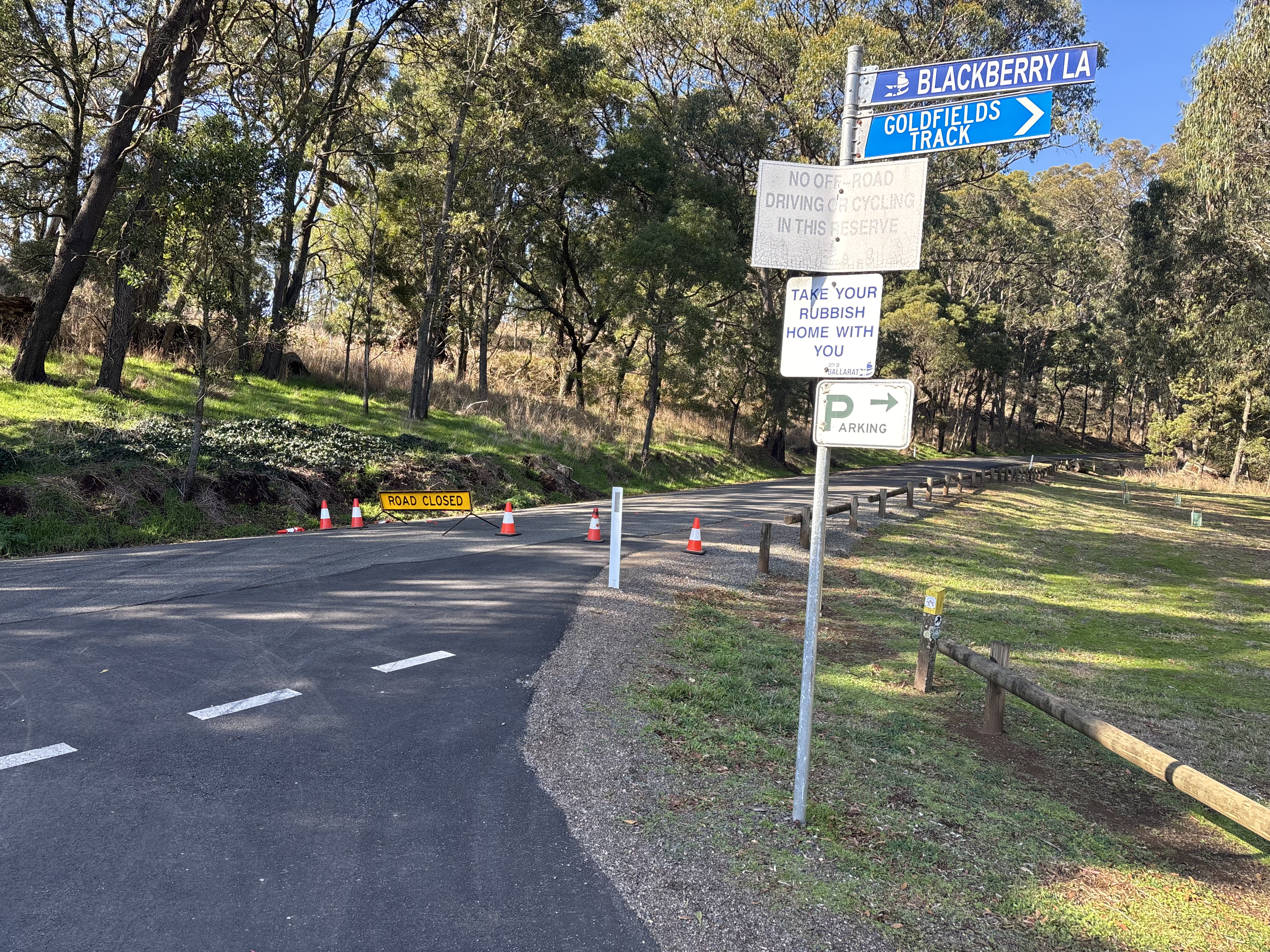 photo of the road closure at the base of Mt Buninyong
