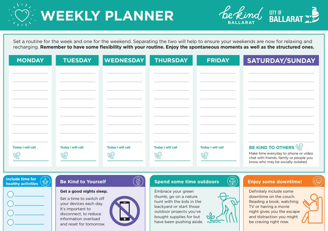 Grownups weekly planner