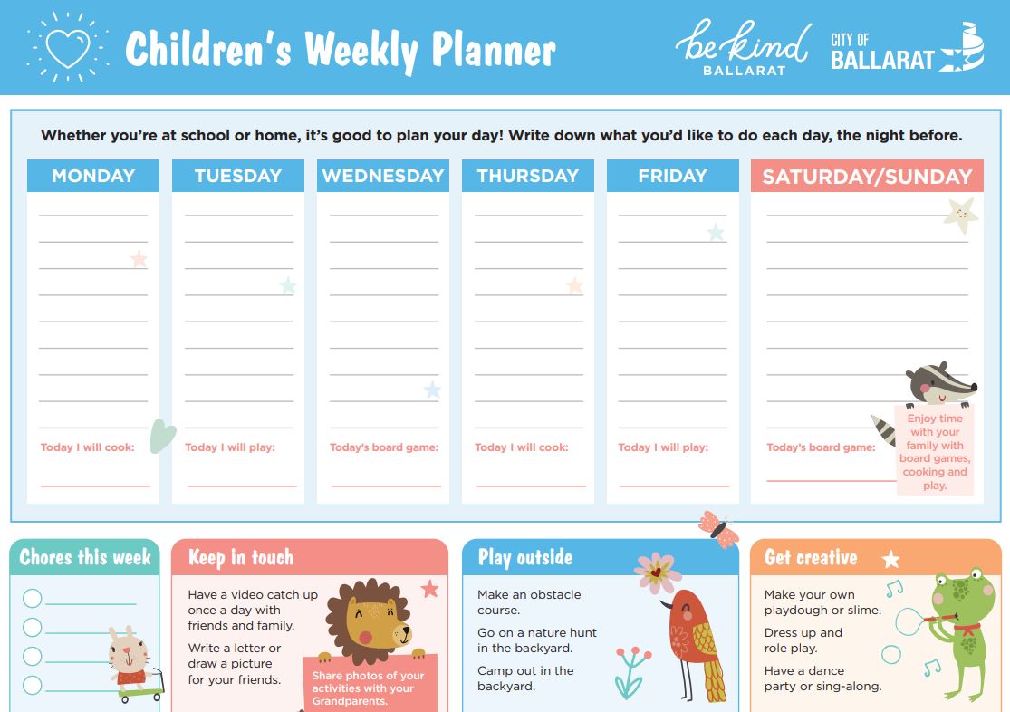 Kids weekly planner