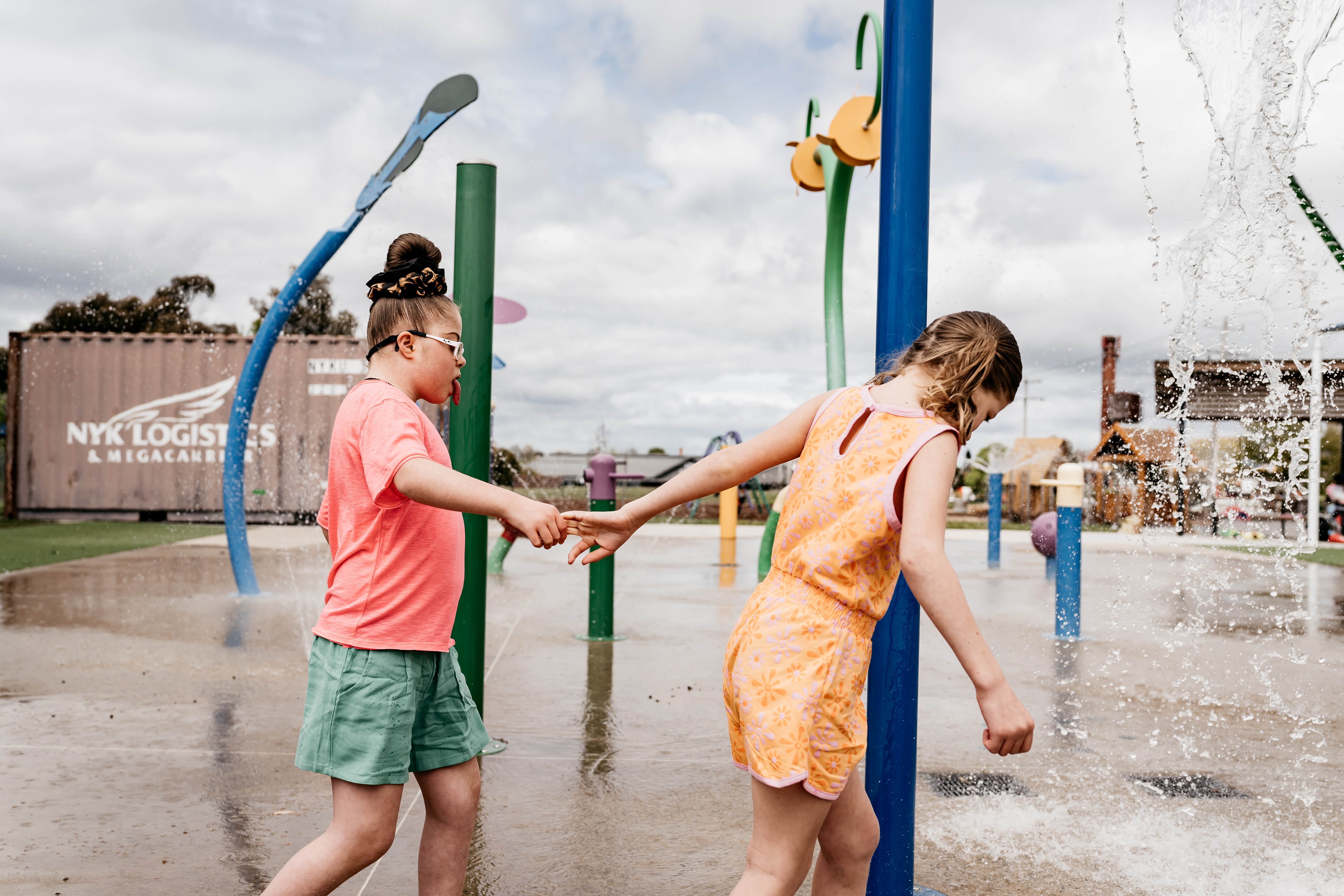 girls at the splash park