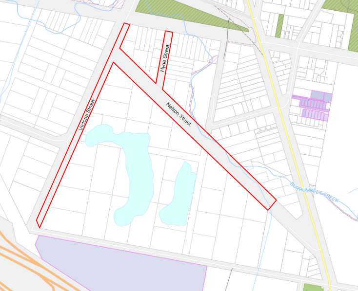 Map of the discontinued roads known as Hyde Street, Part Victoria Street and Part Nelson Street, Miners Rest