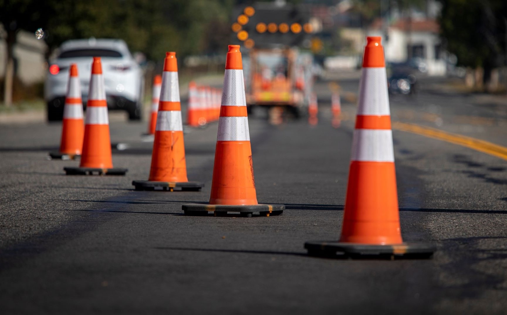 witches' hats at roadworks site