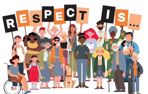 Different people holding a sign that says respect is