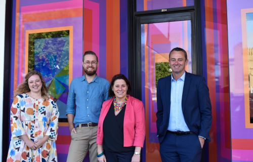 Generic photo shop front artwork with Ballarat Evolves Kelsie White, Artist Spencer Harrison, Member for Wendouree Juliana Addison and City of Ballarat Mayor Cr Daniel Moloney and 