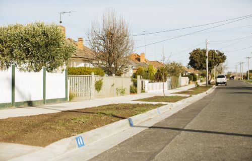 Generic photo street, kerb, fences and trees