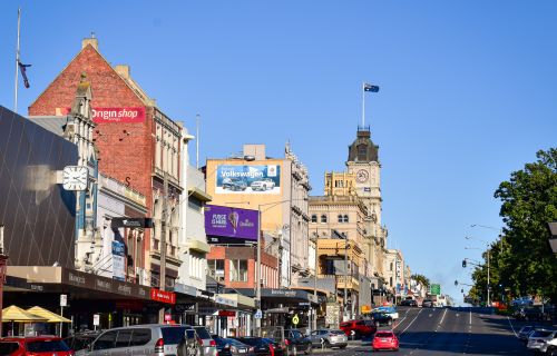 Image looking north up Sturt Street from Bridge Mall towards Town Hall