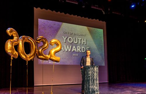 Mayor of Ballarat Cr Daniel Moloney speaking at City of Ballarat Youth Awards