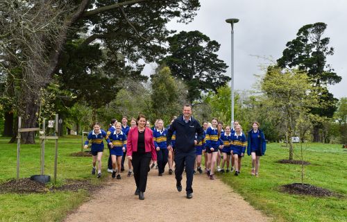 Juliana Addison and City of Ballarat Mayor Daniel Moloney mark the start of lake lighting construction
