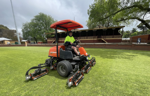 Experienced Groundsperson Jeremy Collier at Eastern Oval.