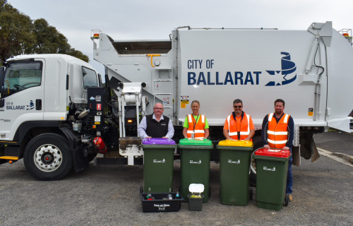 City of Ballarat waste collection vehicle and bins