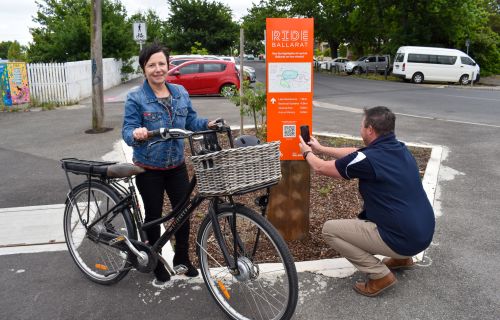 Cr Belinda Coates at the new trail head on Lydiard Street North.