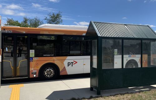 Ballarat bus stopped at shelter