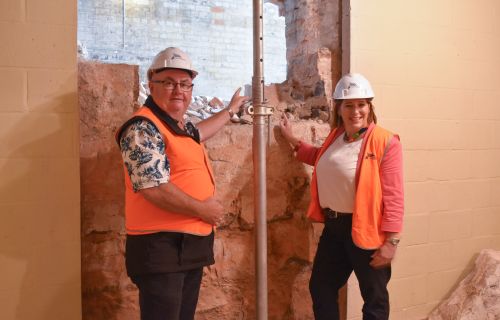 Mayor Des Hudson with Member for Wendouree, Juliana Addison in high vis at Her Majesty's Theatre