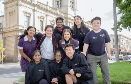 Youth Ambassadors gathered out the front of Town Hall