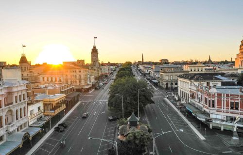Drone photo of Sturt Street at sunset