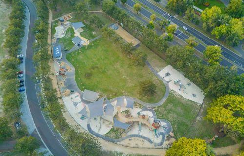 Drone photo of the Victoria Park Inclusive Play Space 