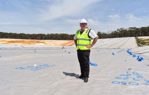 Mayor Des Hudson with the new cell at the Ballarat Regional Landfill